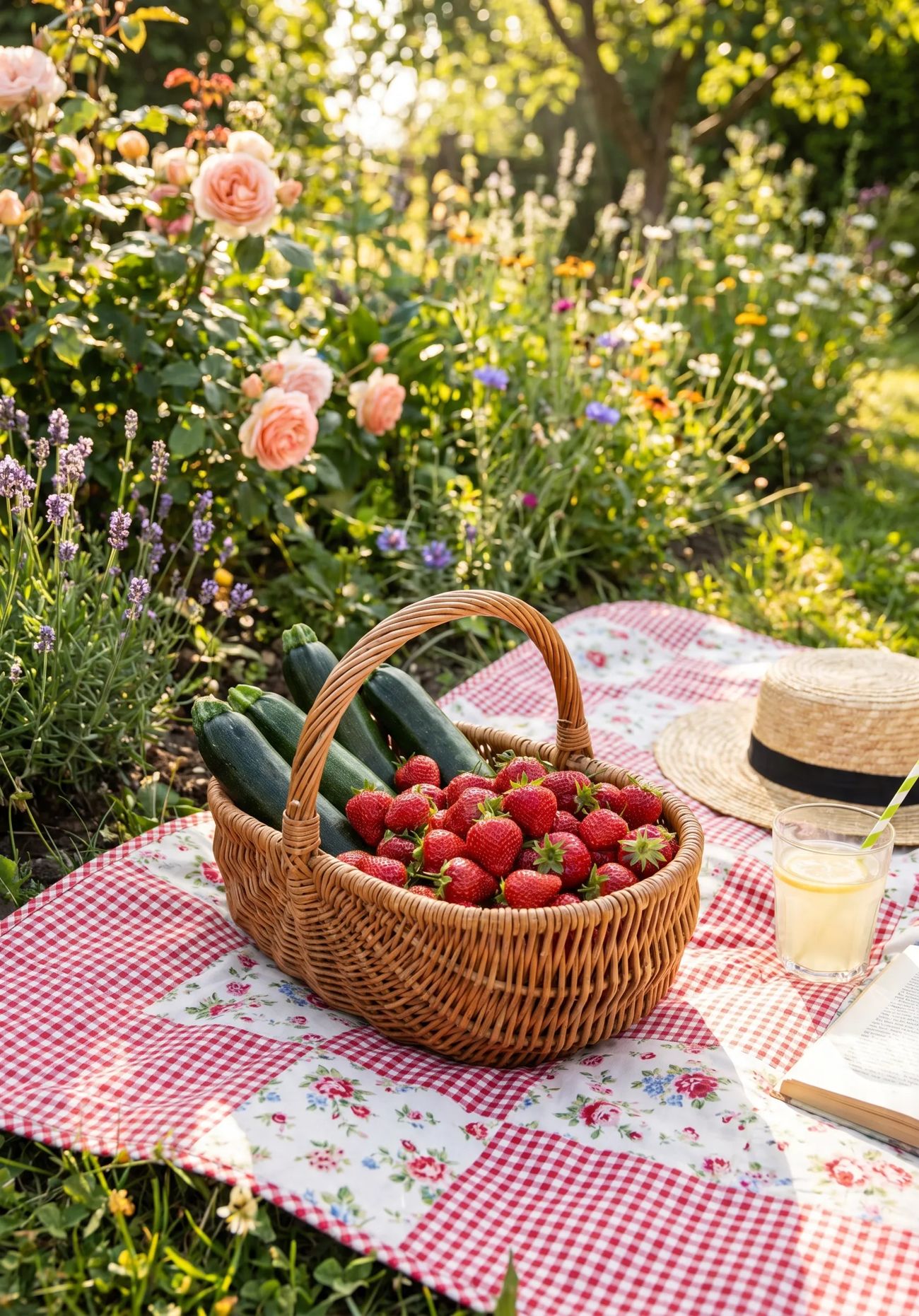 Reife rote Erdbeeren an der Pflanze (KI-generiert)