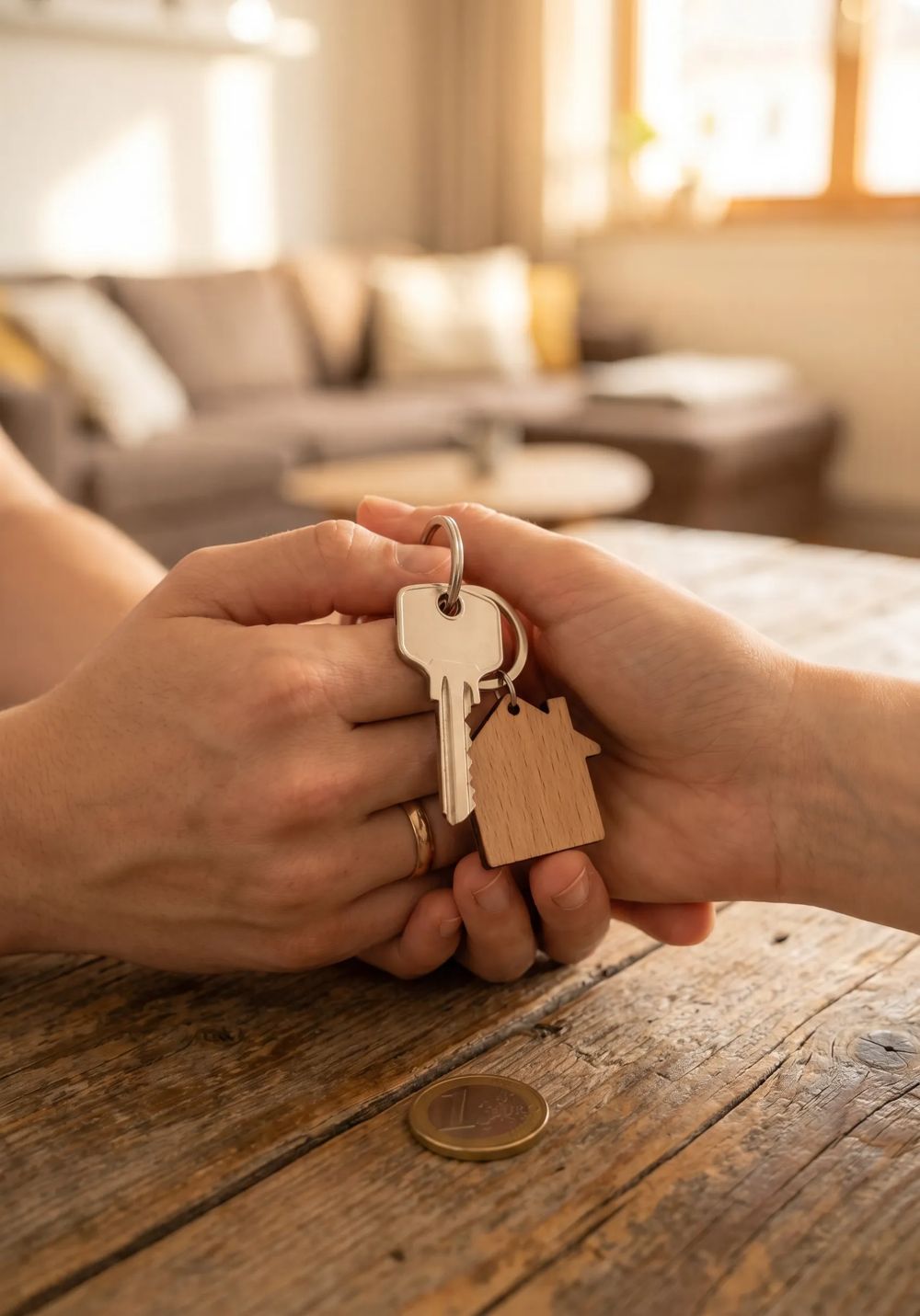 Schlüsselübergabe am gesicherten Zuhause