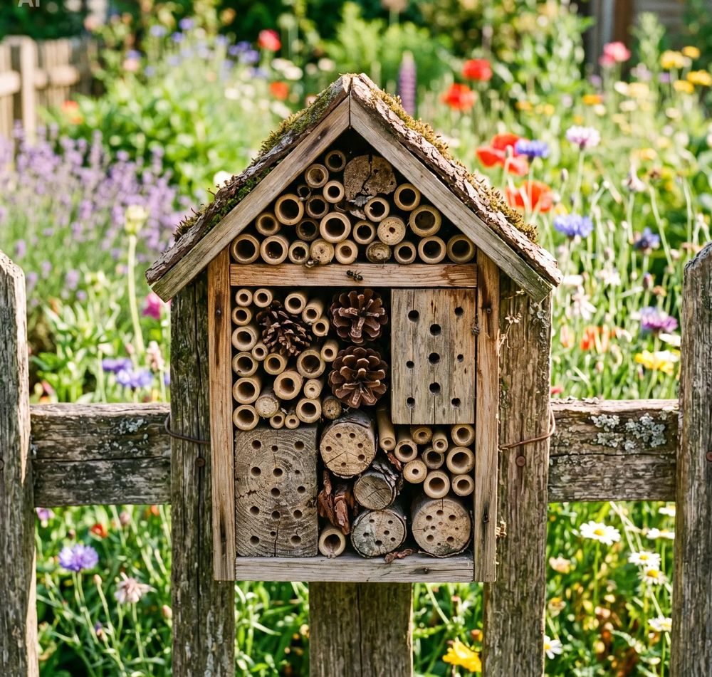 Selbst gebautes Insektenhotel (KI-generiert)