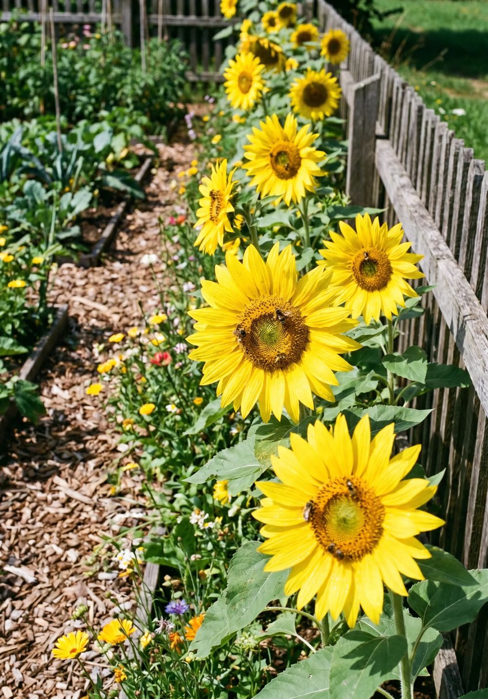 Sonnenblumen mit Bienen (KI-generiert)