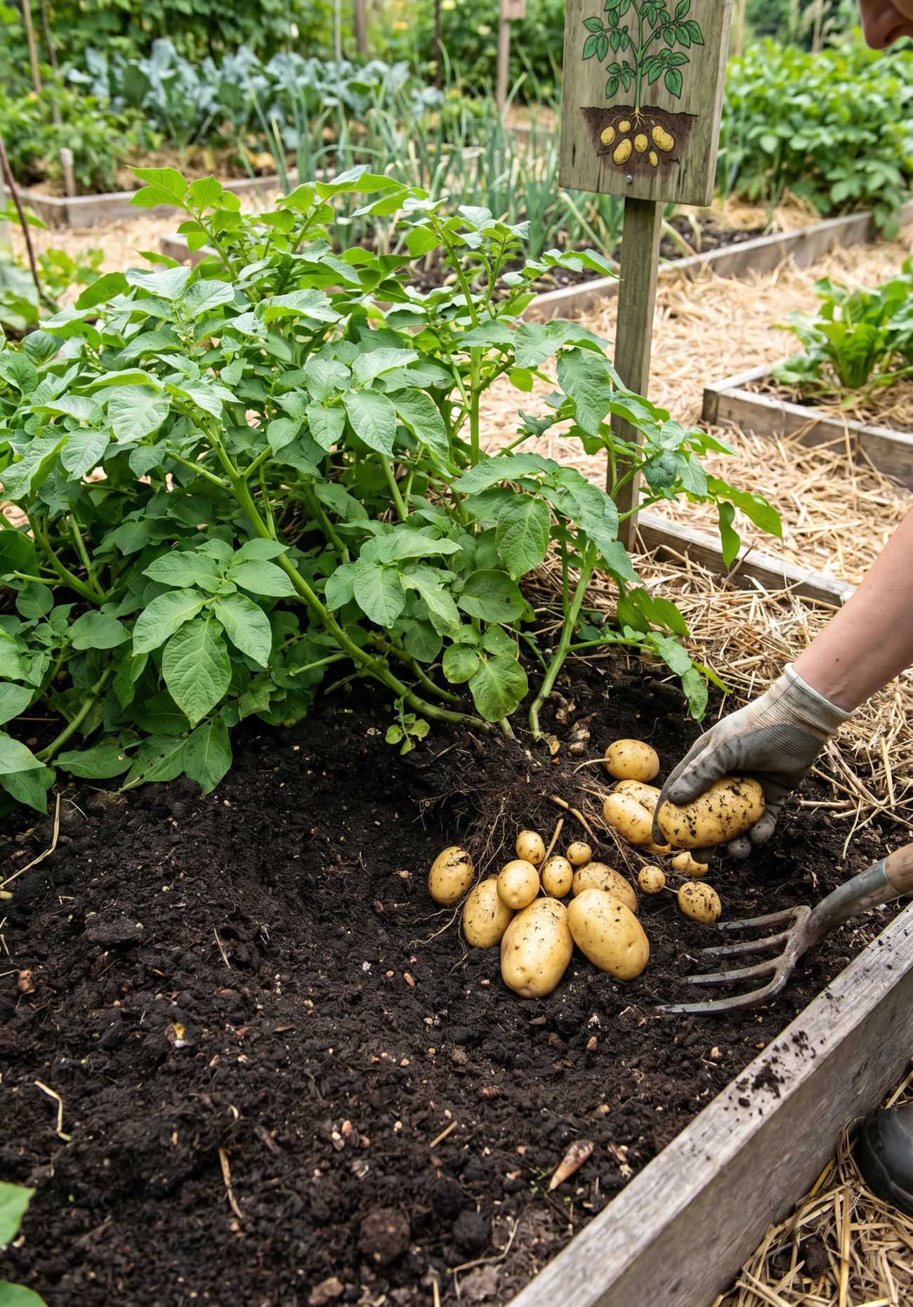Frisch geerntete Kartoffeln in der Erde (KI-generiert)