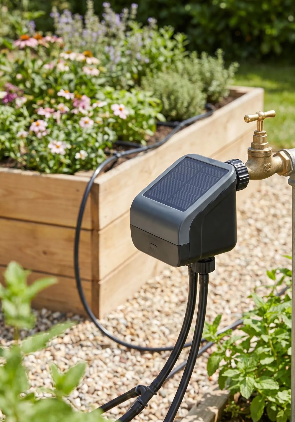 Automatische Bewässerung im Garten (KI-generiert)