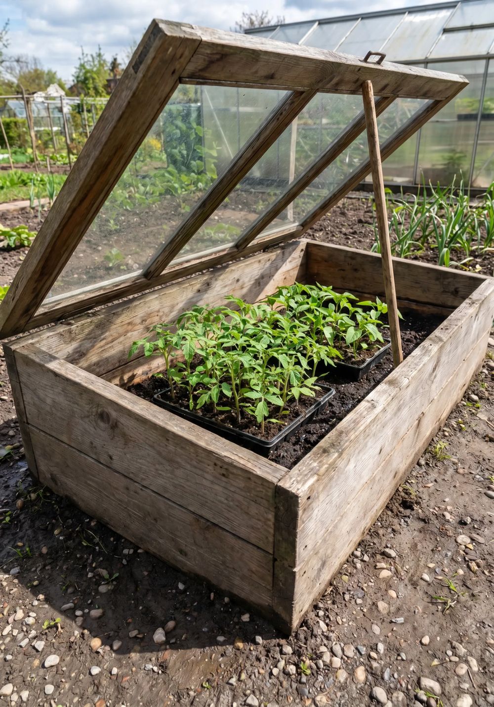 Junge Tomatenpflanzen werden abgehärtet (KI-generiert)