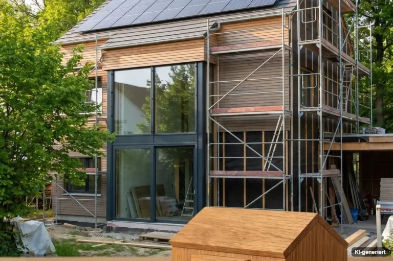 Wohnhaus mit Gerüst während der Fassadensanierung
