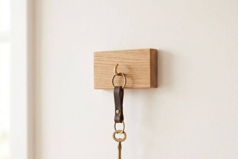 Heller Eingangsbereich mit Schlüsselbrett aus Holz